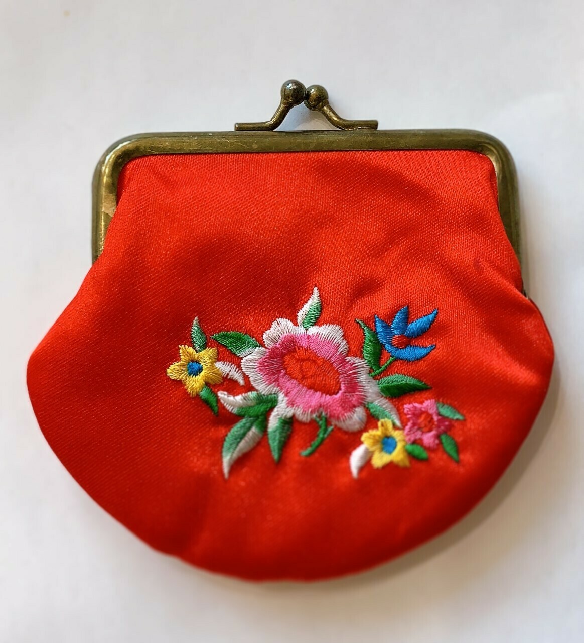 Red Embroidered Satin Coin Purse