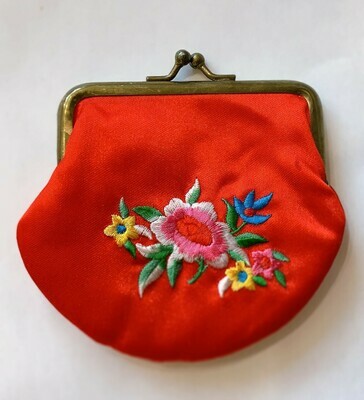 Vintage Embroidered Satin Coin Purse
