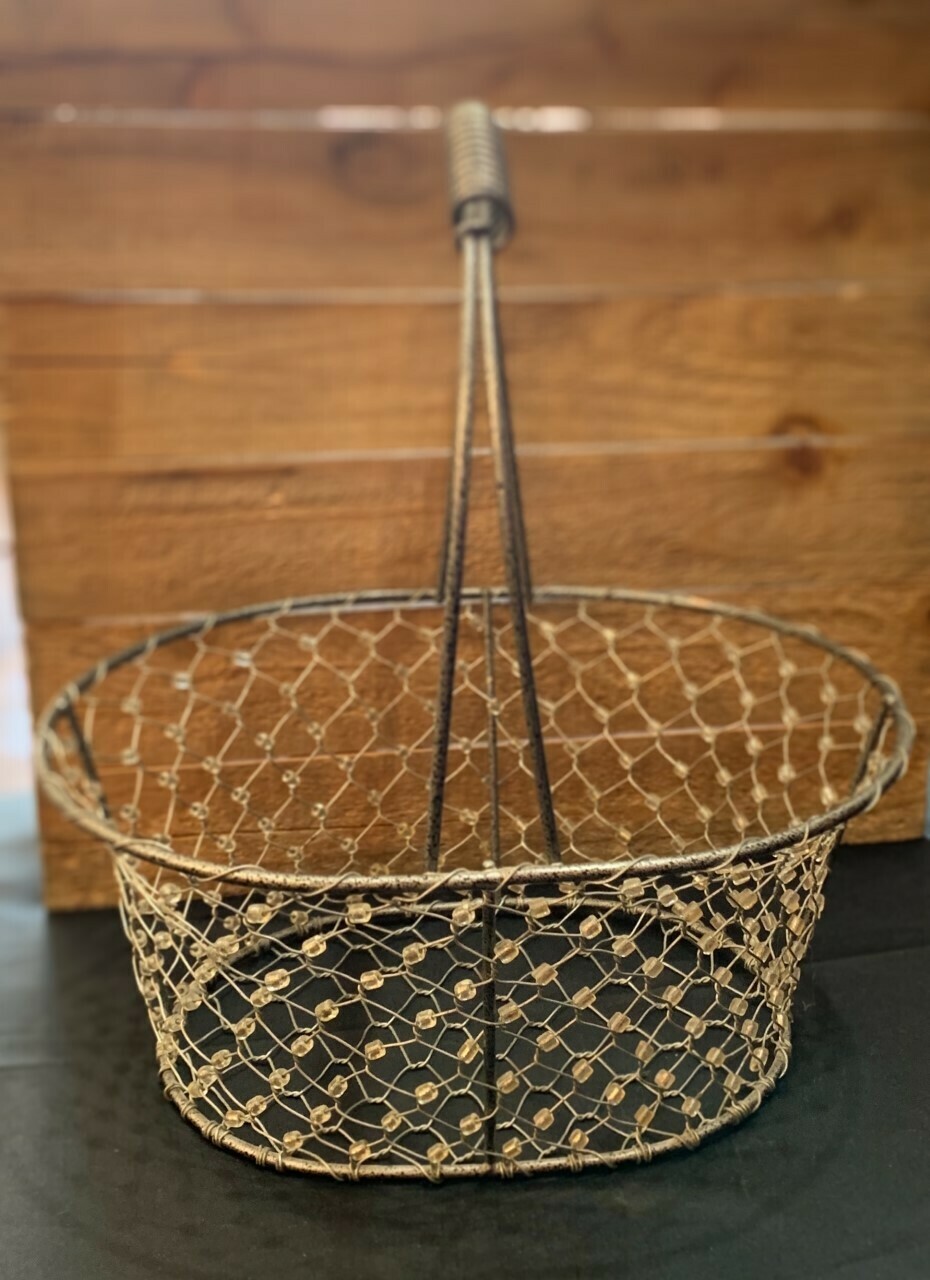 Beaded Wire Basket - 9" x 11 to handle top