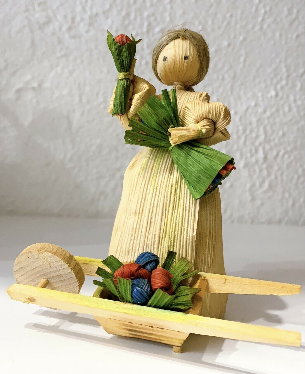 Vintage Corn Husk Doll with Cart