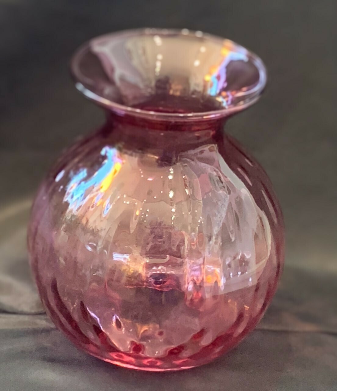 Cranberry Pilgram Glass Upside Down Candle Vase 5.5” (flaw)