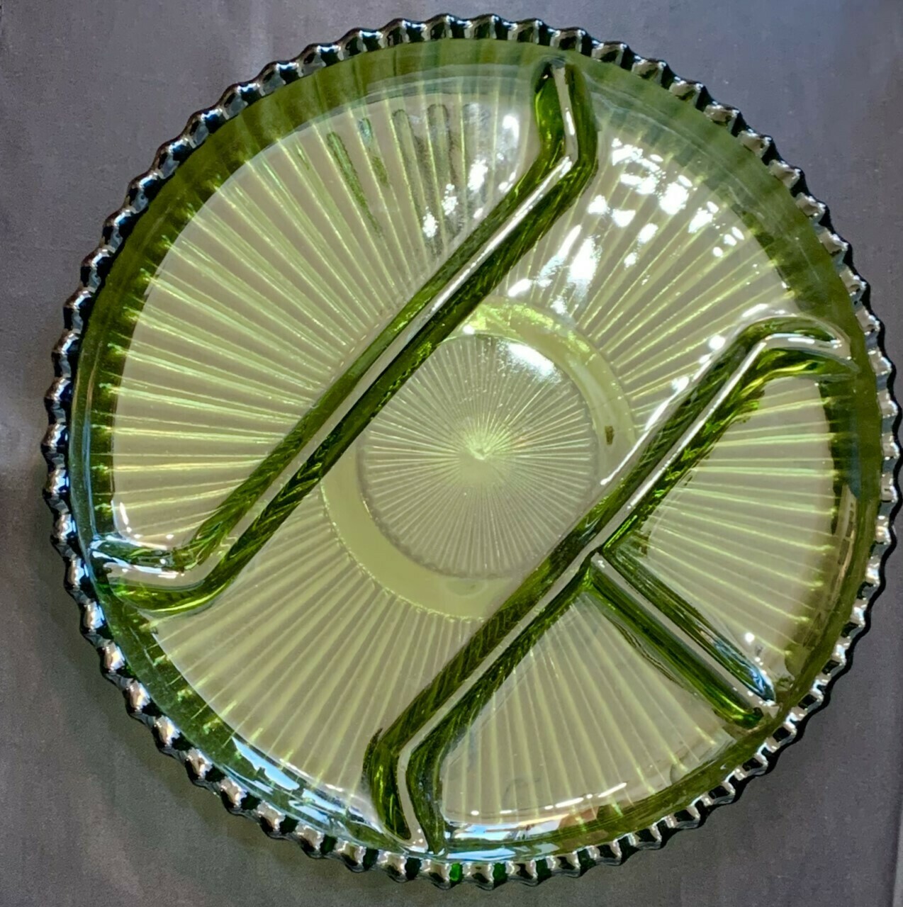 Vintage Olive Green Glass Relish Tray