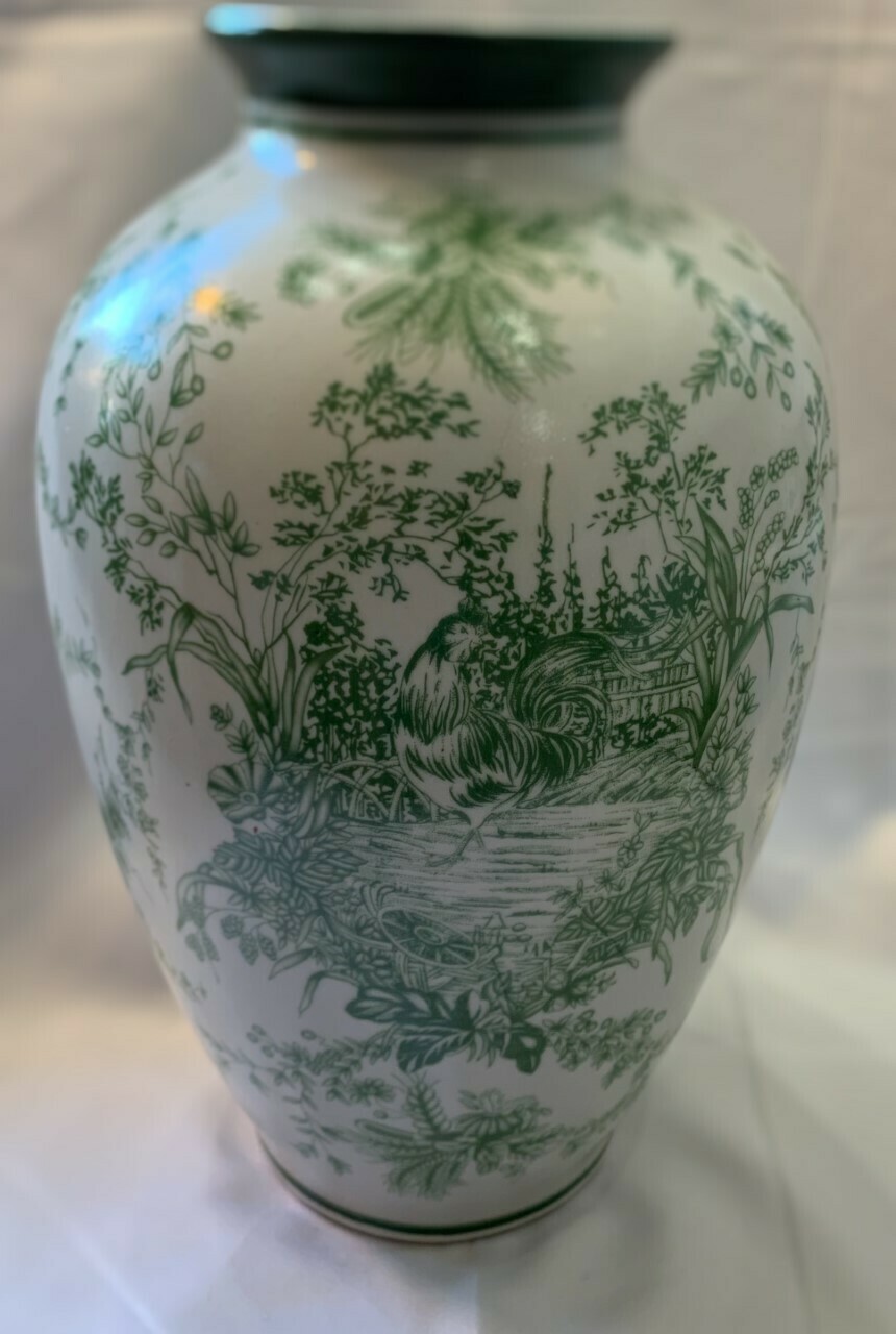 Vintage Chinese Peony Porcelain Vase 10"
