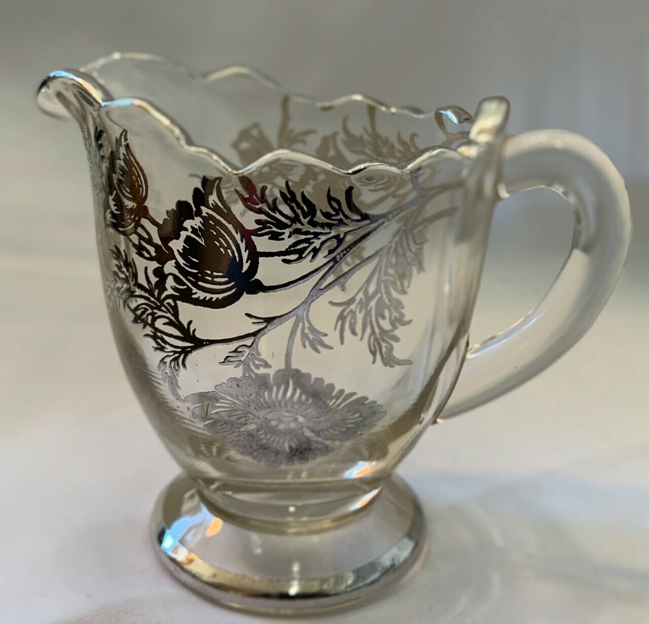 Vintage Silver Overlay Glass Footed Creamer 4 x 3 1/2”
