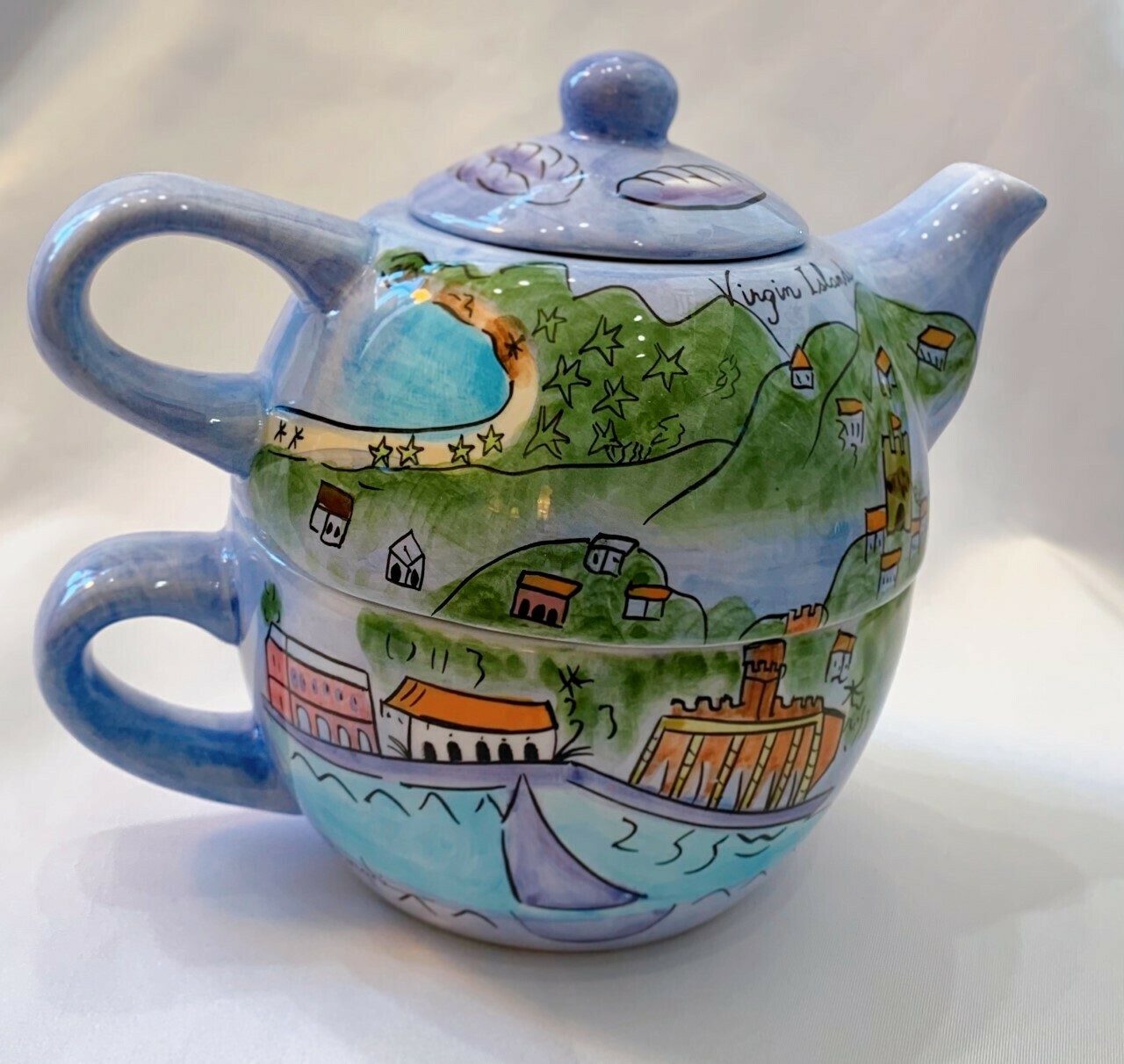 Caribbean Hand Painted  Porcelain Teapot 3-pc 