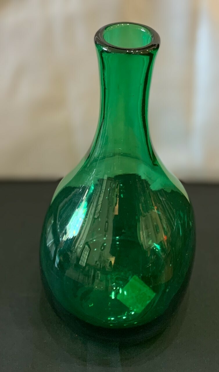 Vintage Hand Blown Green Vase 9”