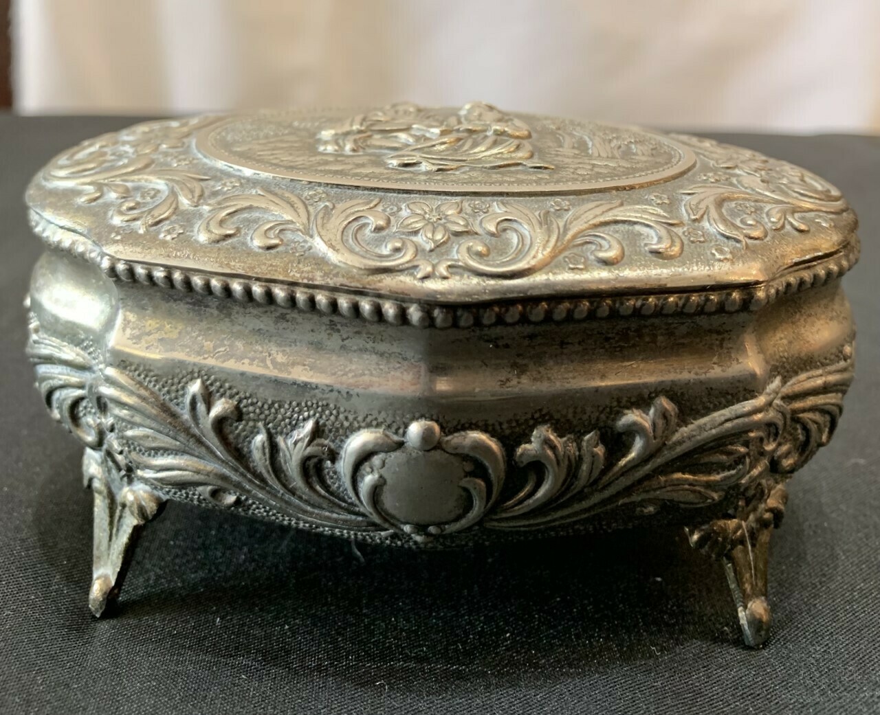 Vintage Silver Oval  Jewelry Box Made in Japan