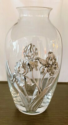 Seagull 1992 Glass and Pewter Iris Design Vase 8"