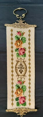 Antique Danish Rose Embroidery Wall Hanging