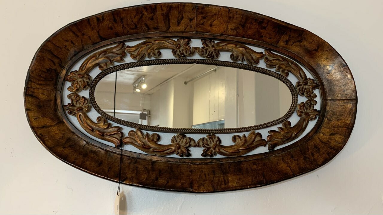 Metal Oval Intricate Mirror 28” x 16”