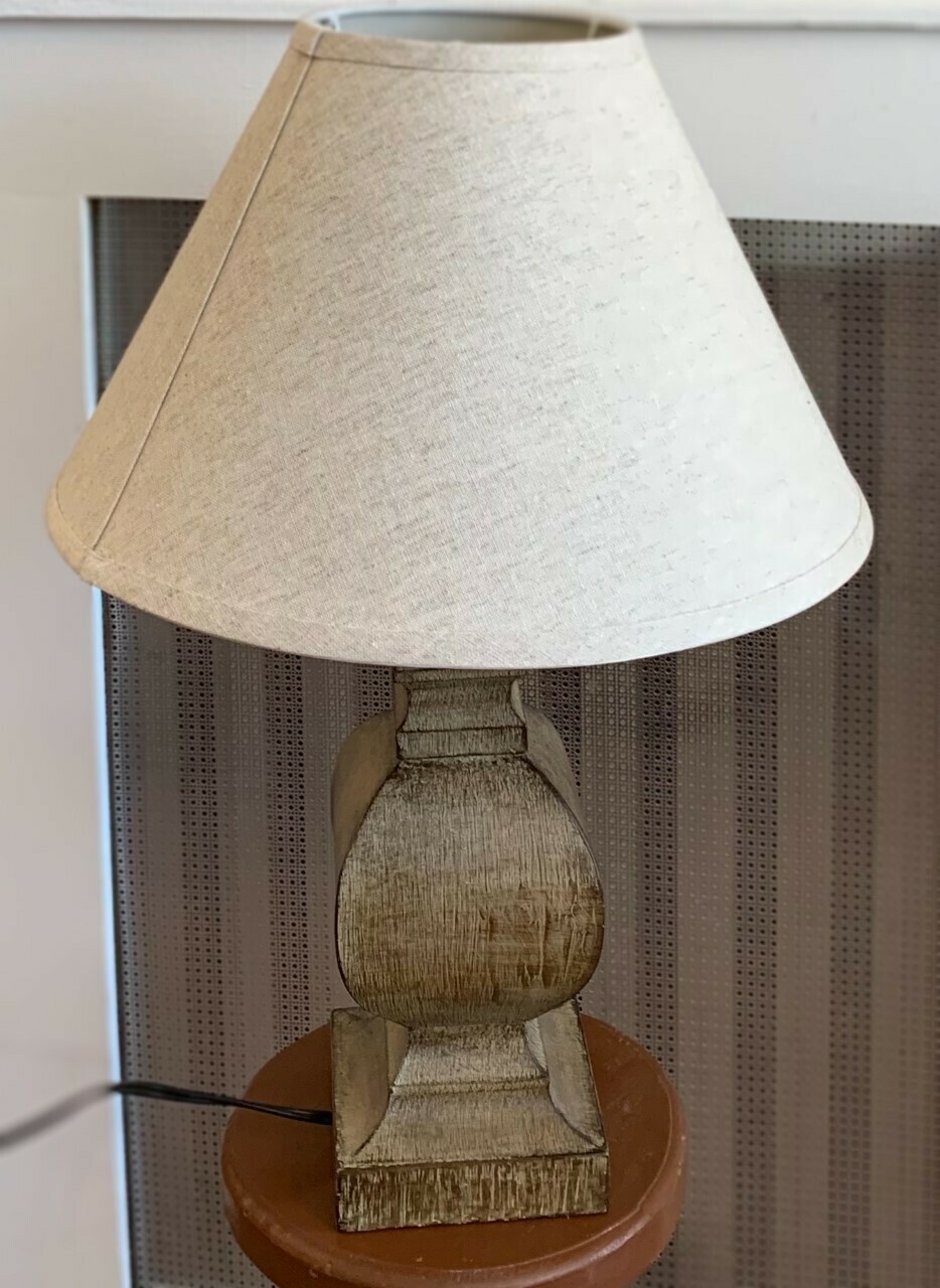 22” Light Brown Stained Look Resin Lamp and Linen Shade