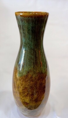 Ceramic Vase Greens Browns Marbled 8”