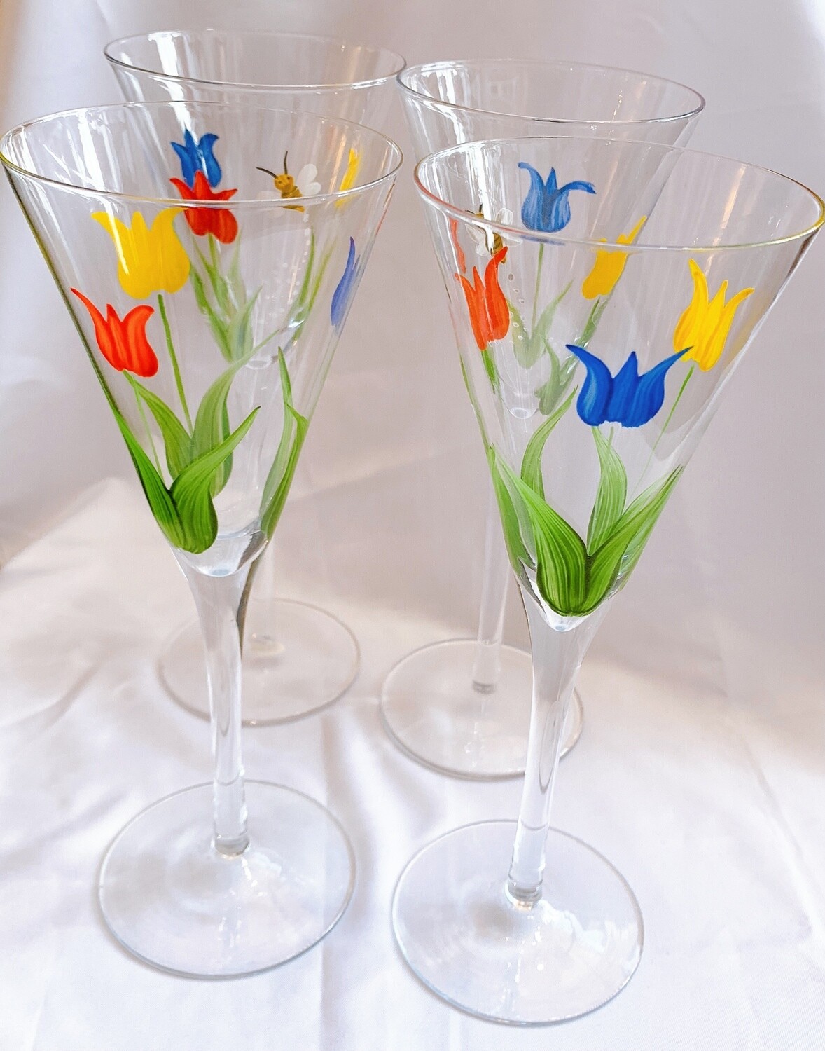 Hand Painted Spring Flowers Glasses Set (4)