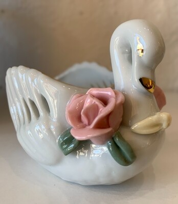 Vintage Porcelain Hand Painted Swan Planter 2 1/2"