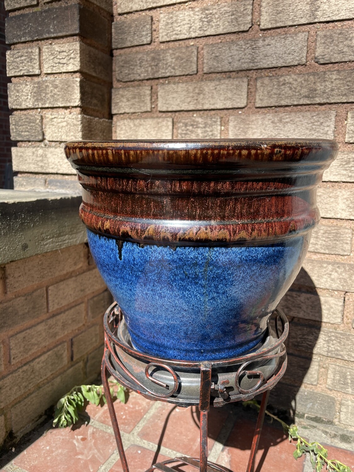 Brown/Blue Glazed Large Ceramic Planter