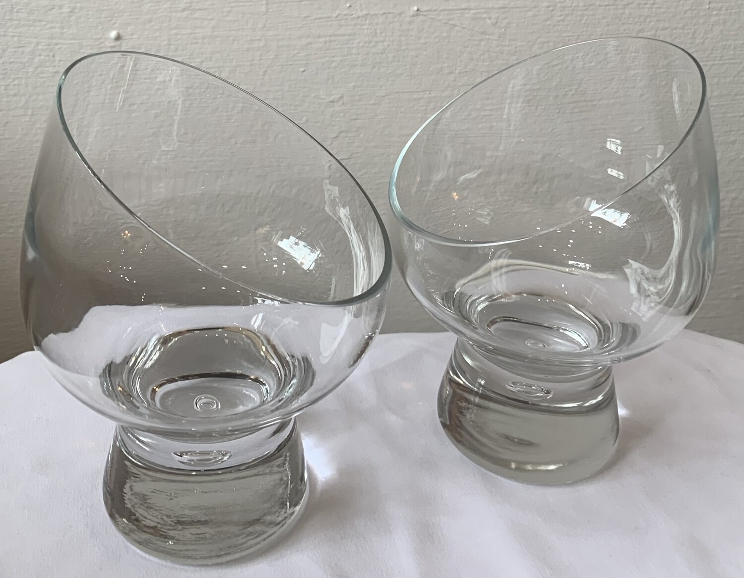 Vintage Angle Rim Brandy Glasses Sniffers Bubble In Base Set/ 2