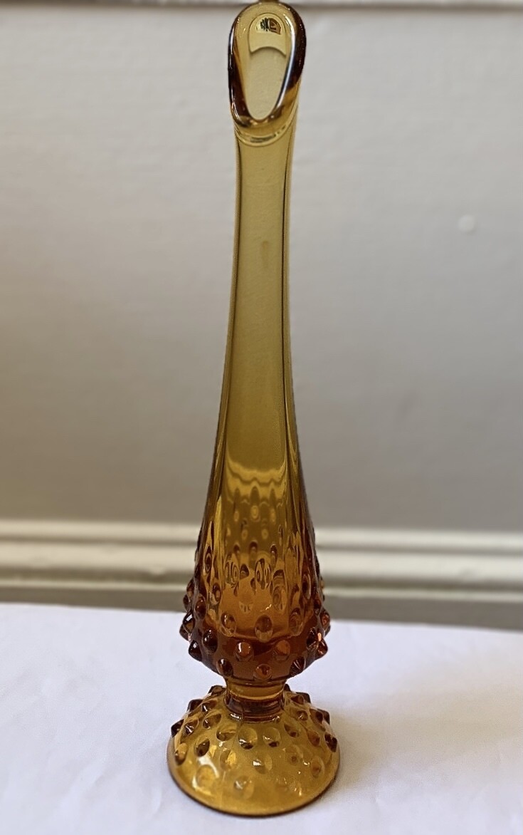 Fenton Amber Glass Hobnail Footed Vase