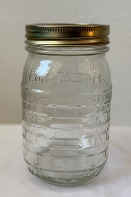Longaberger Glass  Jar with Lid Blue Ribbon Collection Made in The Usa