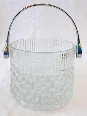 Vintage Mini Teleflora Glass w/ Chrome Handle Ice Bucket - France 4”d x 5”h 