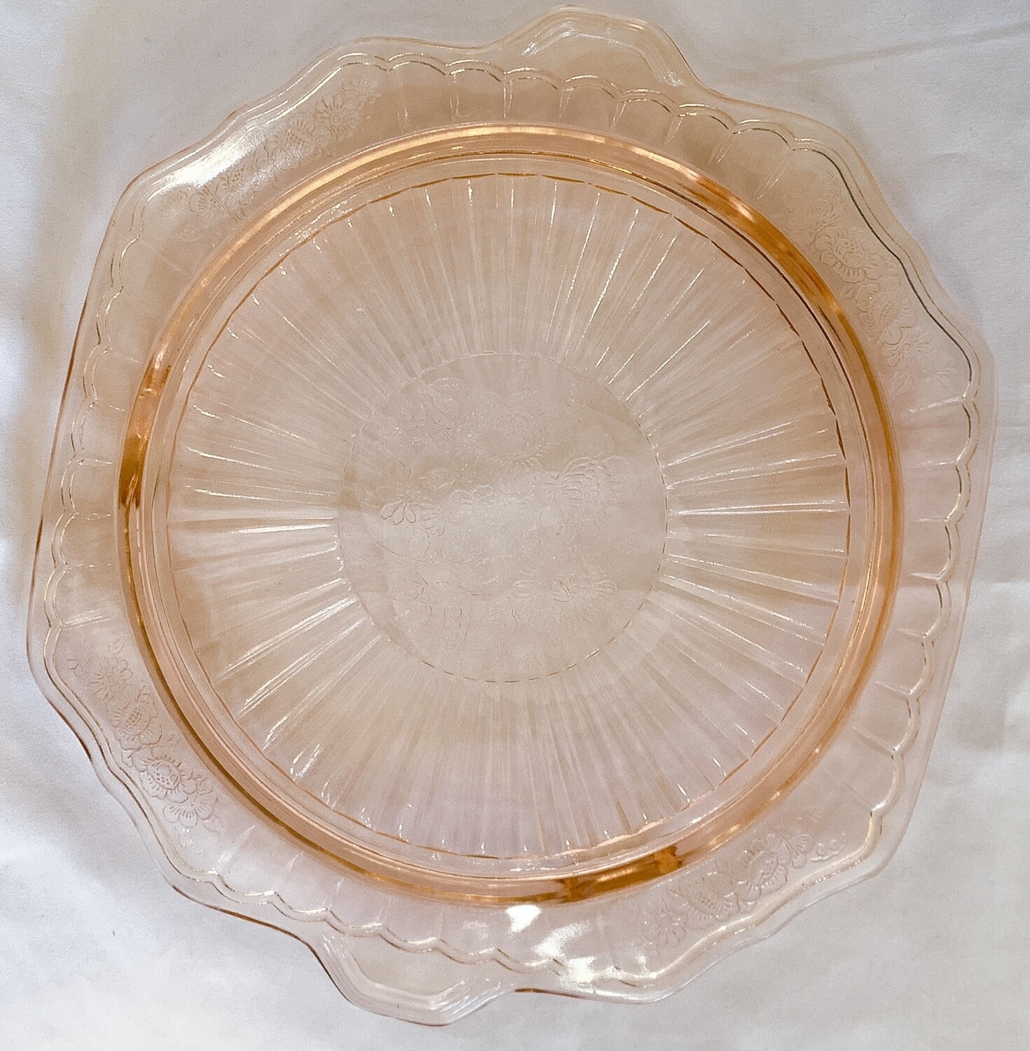 Anchor Hocking Pink Depression Glass Mayfair (Open Rose) Cake Plate 1930's