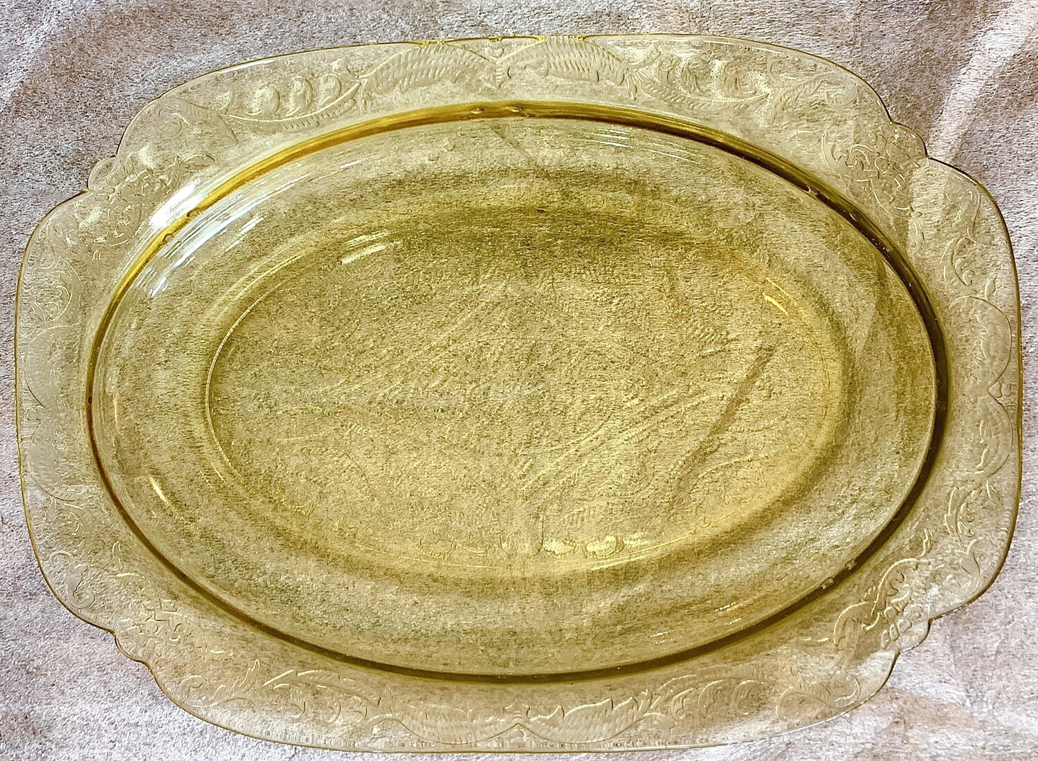 Federal Glass Madrid Amber Oval Depression Glass Platter (1930's)  11 3/8" 