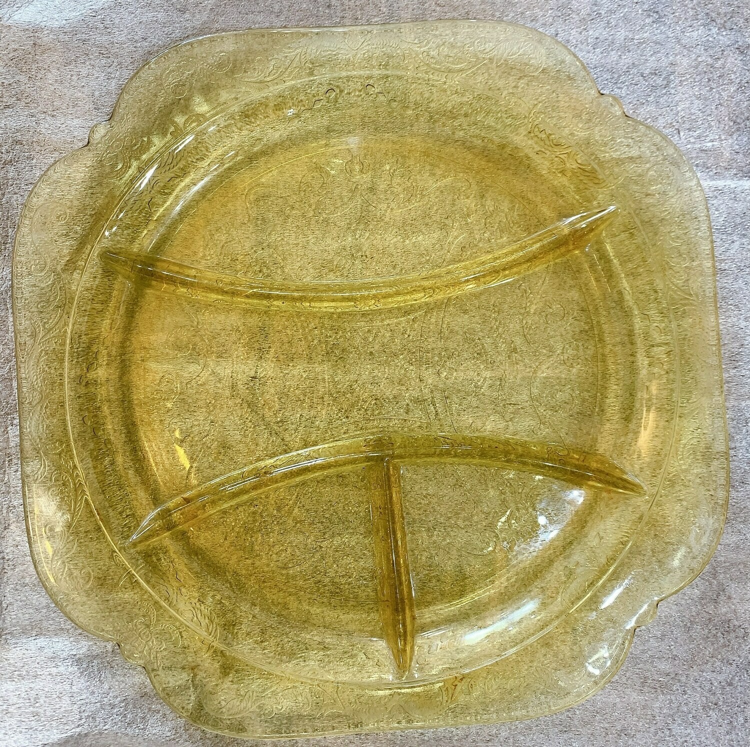 Federal Glass Amber Madrid Relish Dish (1930's) 10" pattern 
