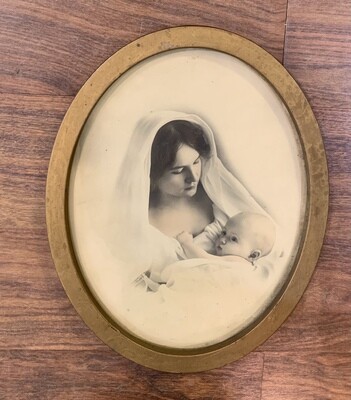 Antique 1920s Oval Framed Victorian Mother w Infant  8x10