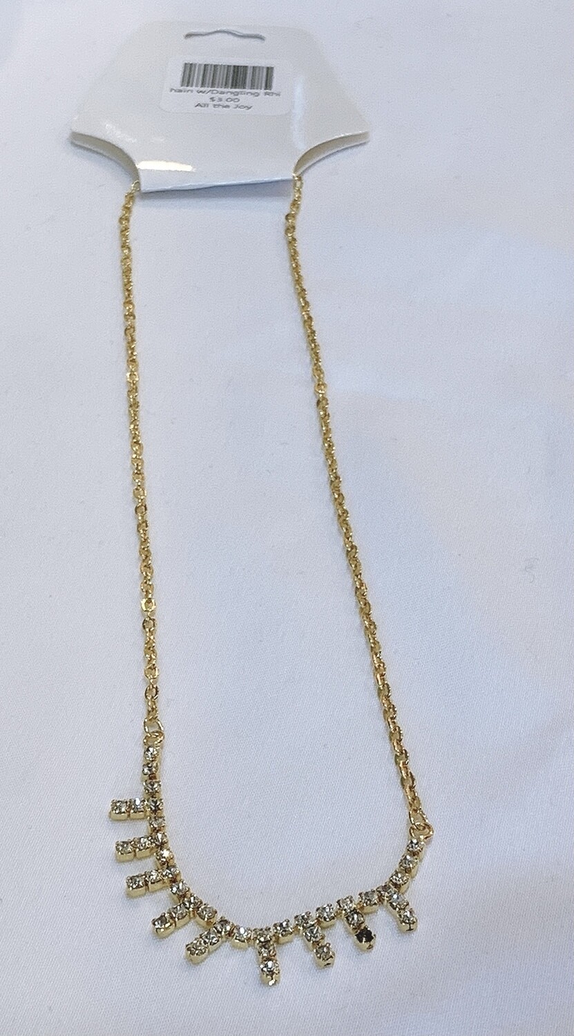 Gold Chain w/Dangling Rhinestones 16” Necklace 