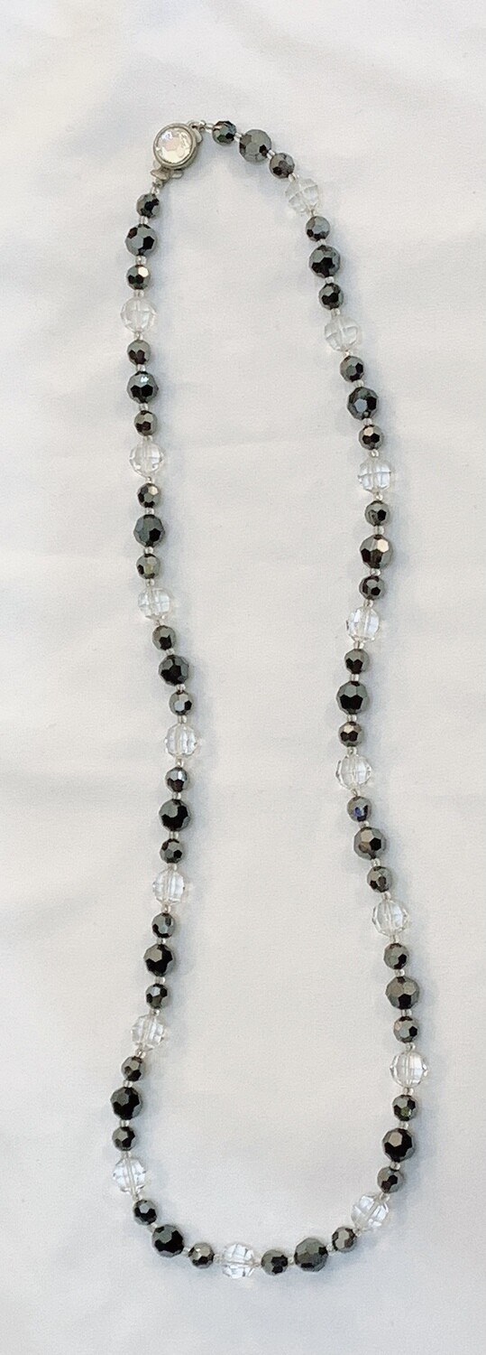 Vintage Long Beaded Black Necklace 12"