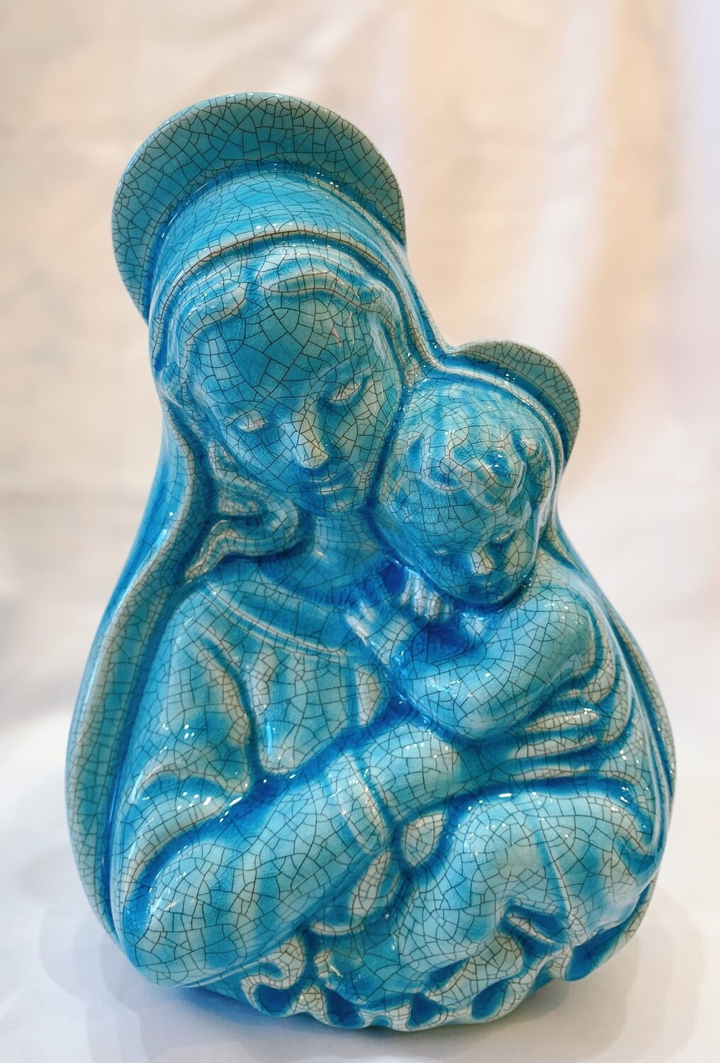 Vintage Mother and Child Blue Ceramic 8 " 