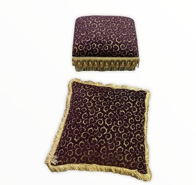 Traditional Fringed Footstool (15.35"W x 12.20"D x 8"L) With Decorative Pillow Set 15