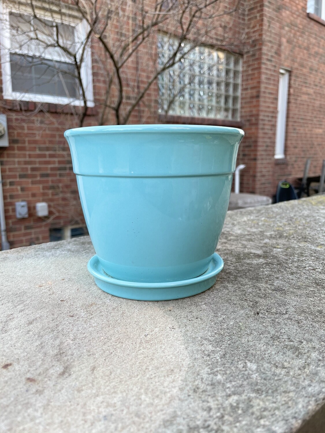 Aqua Blue 6” Planter w/attached Saucer 