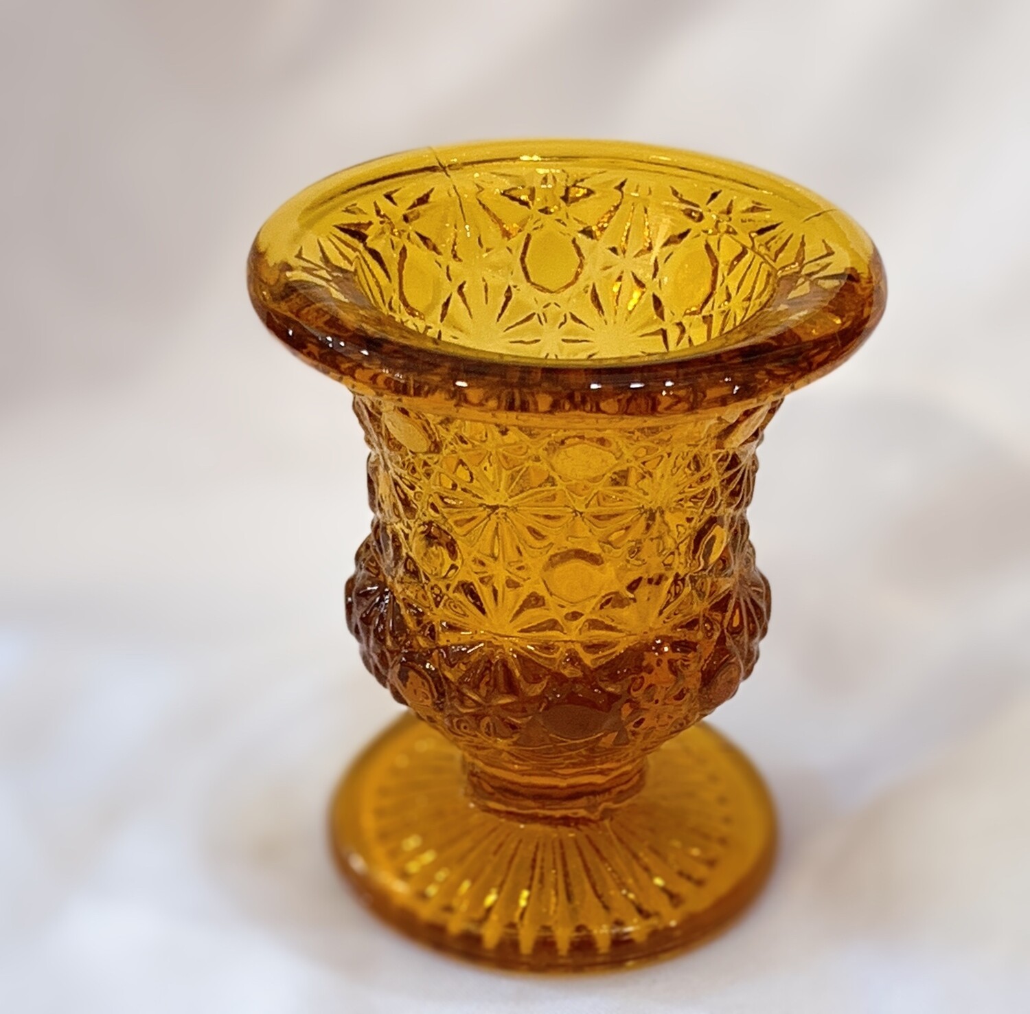 Amber Glass LE Smith Daisy and Button Urn Pedestal Toothpick Holder 2 1/4"d x 2 1/2"h