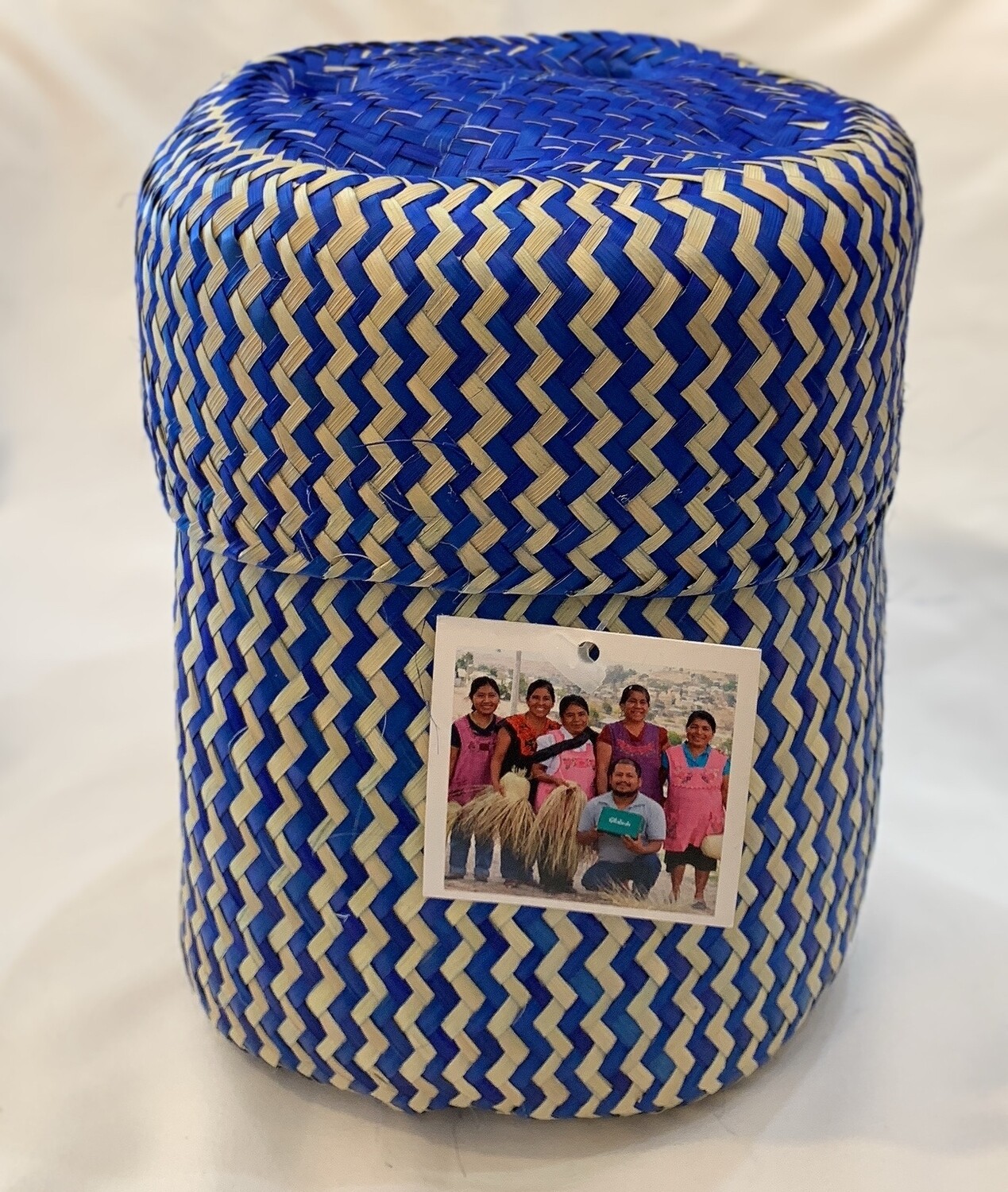 Globein Nature Tigre Handwoven Blue Basket from Mexico 6" d x 6.5" tall.