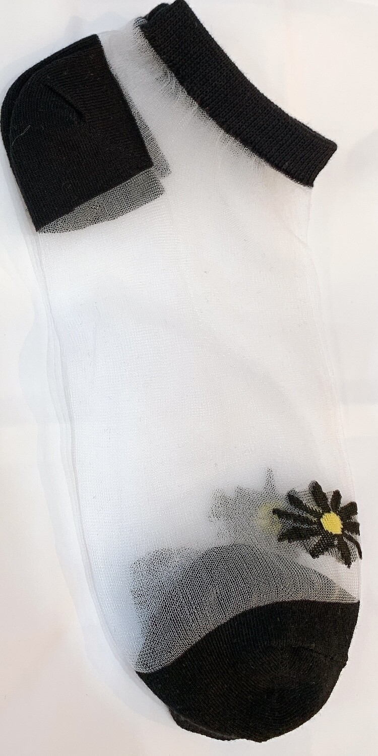Transparent Daisy Socks Fits W 6-8, Color: Black