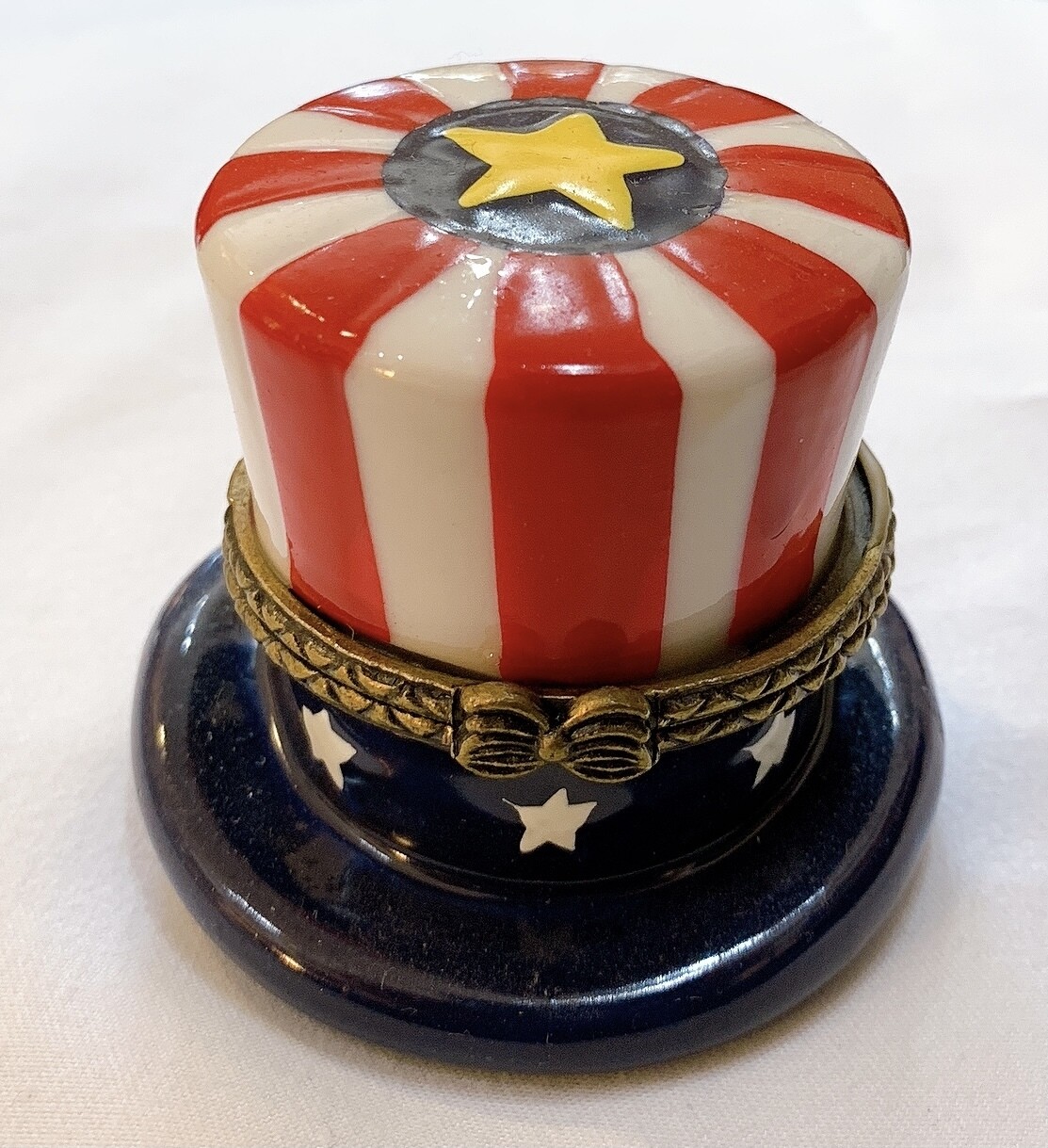 Uncle Sam Hat w/Star Porcelain Trinket Box 1.61”