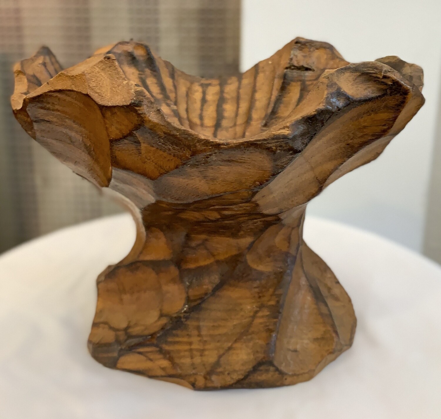 Carved Wood Bowl on Carved Pedestal 5.5” tall