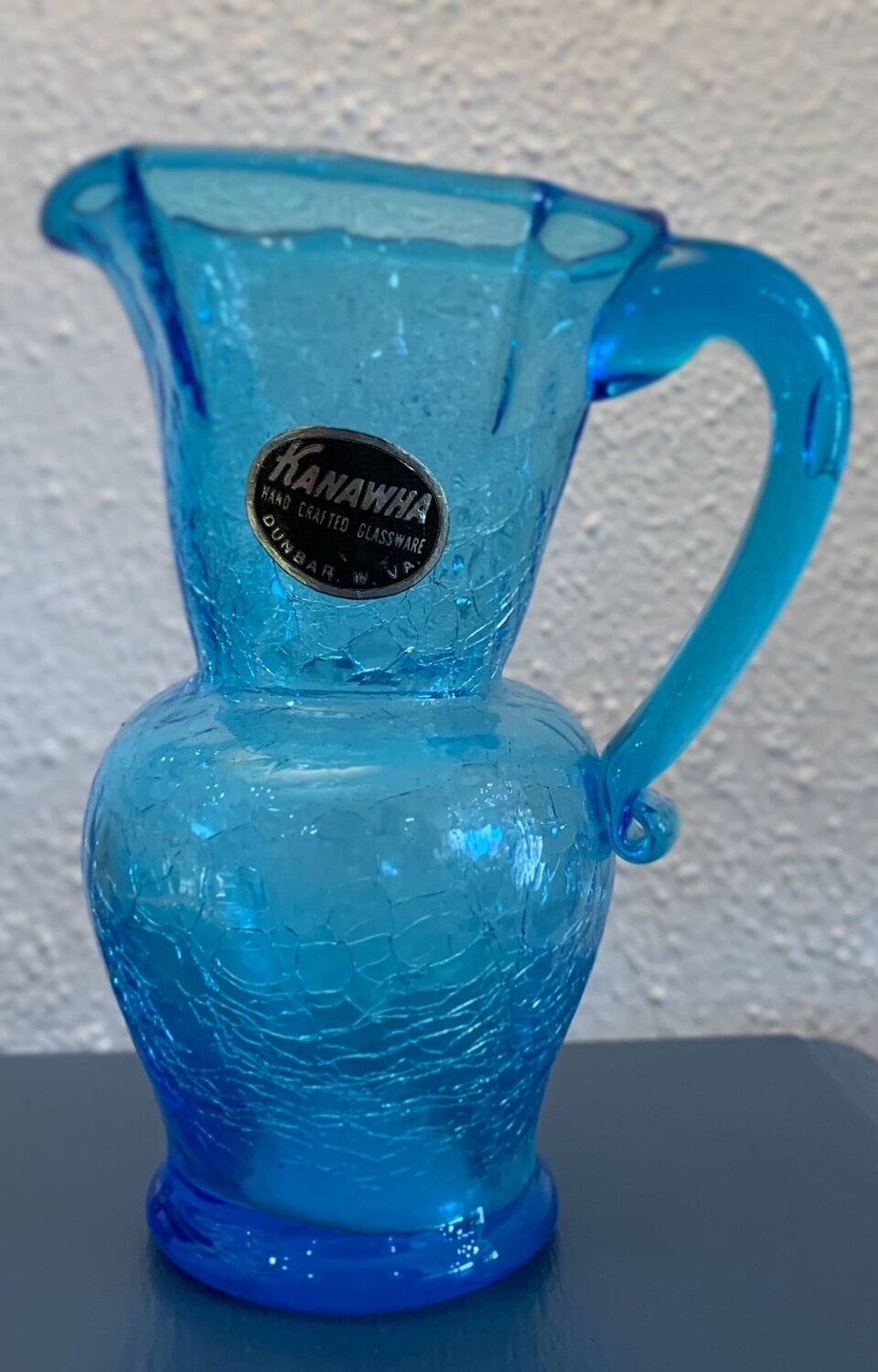 Vintage Small Blue Crackle Glass Pitcher