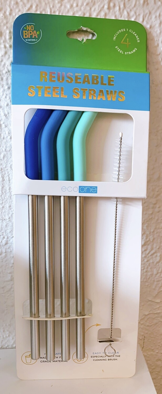 Reusable Steel Straws, Color: Blue Greens