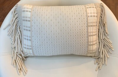 Cream Fringe Pillow - 8.5”x15”