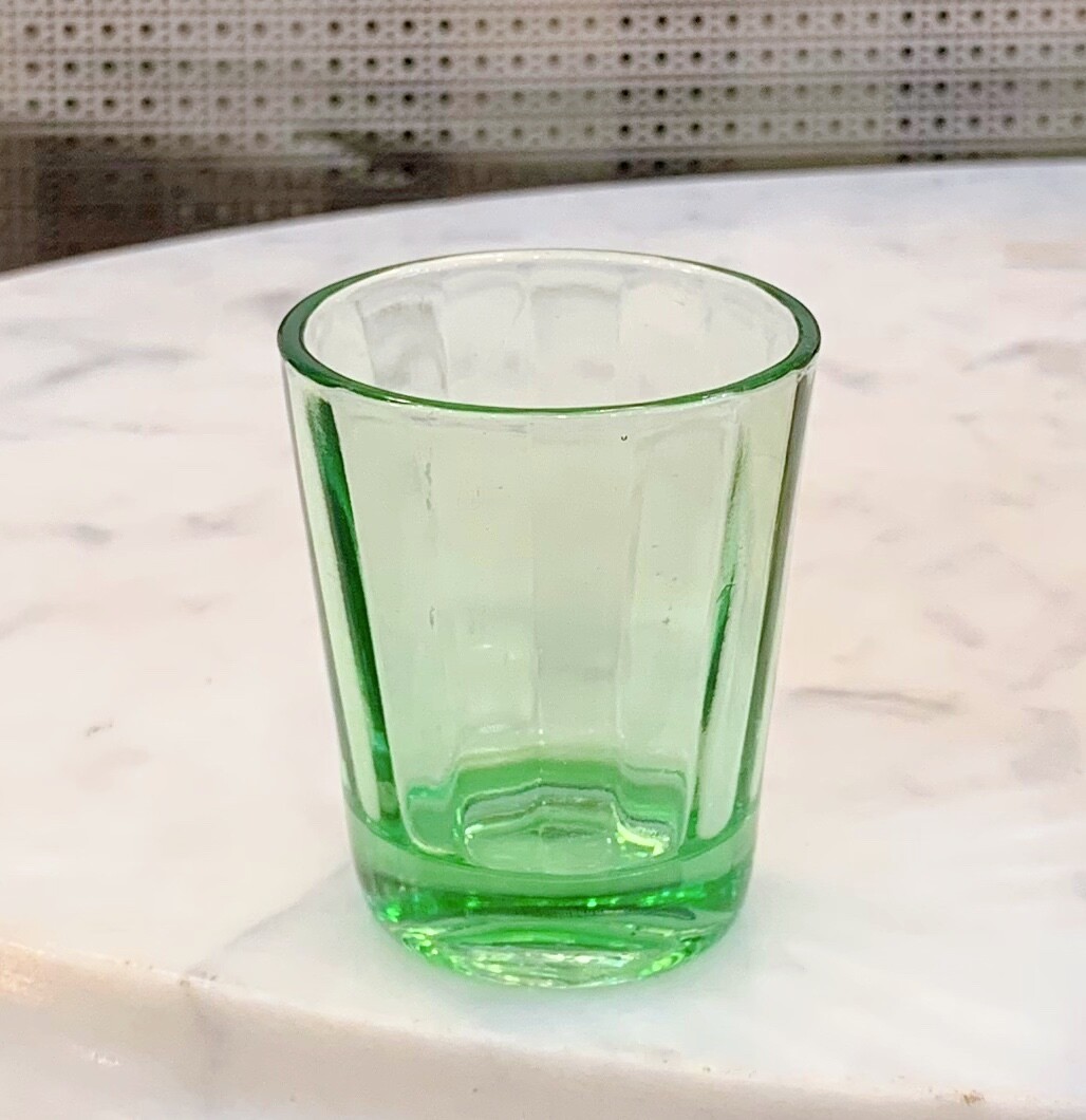 Vintage Green Depression Glass Whiskey Shot Glasses 