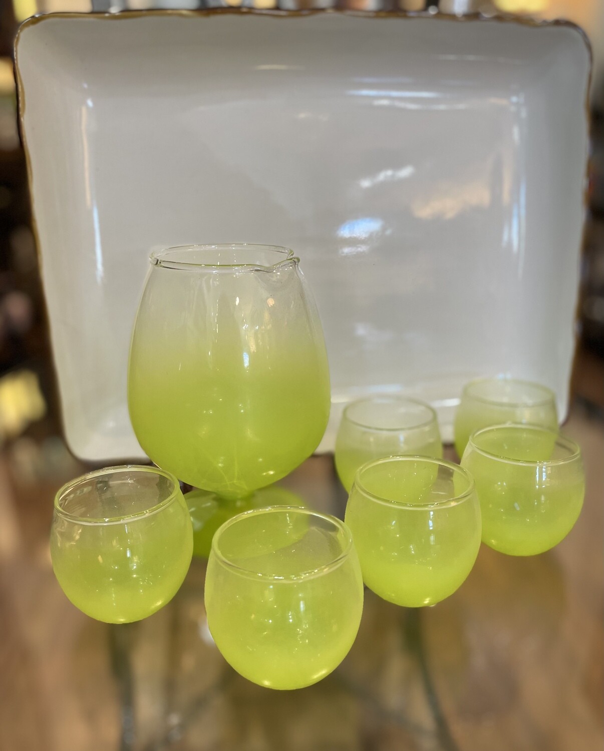 Vintage Green Blendo Style Cocktail Set- Pitcher & 6 cups