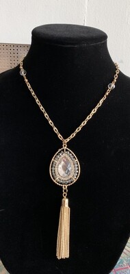 Vintage Crystal Pendant Necklace 22”
