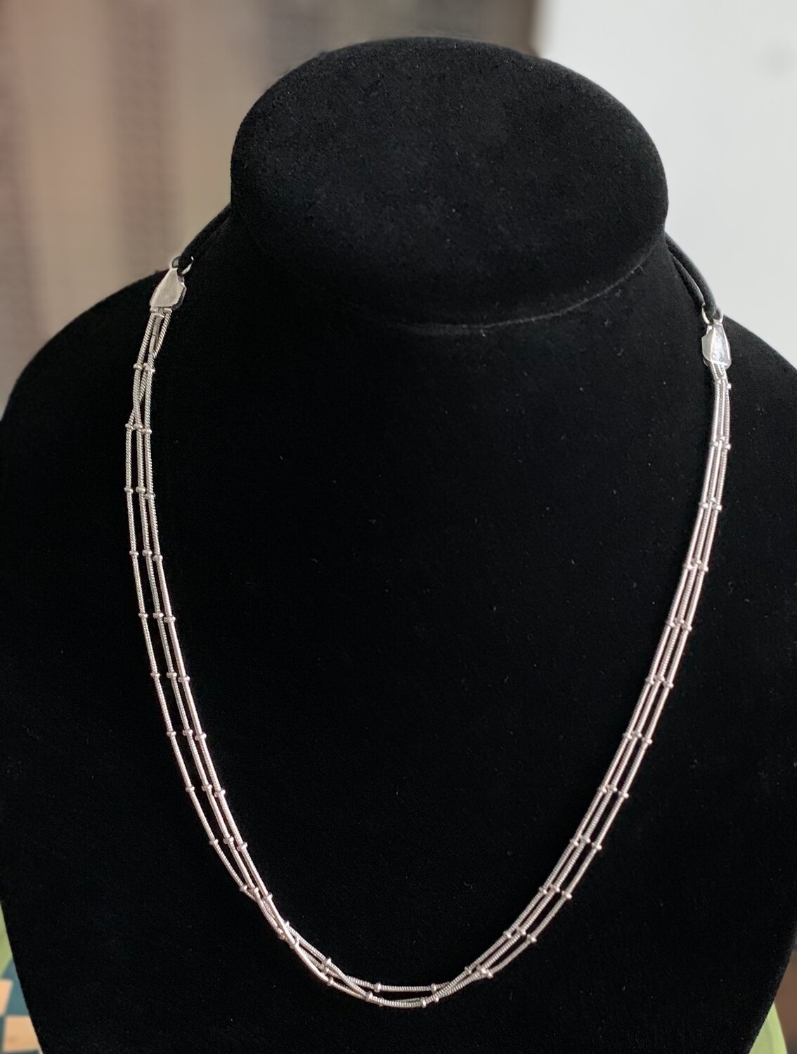 Elastic Stretchy Black Cord Silver Necklace 