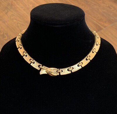 Vintage Monet Gold Buckle Bar Necklace Adj 14” - 16”