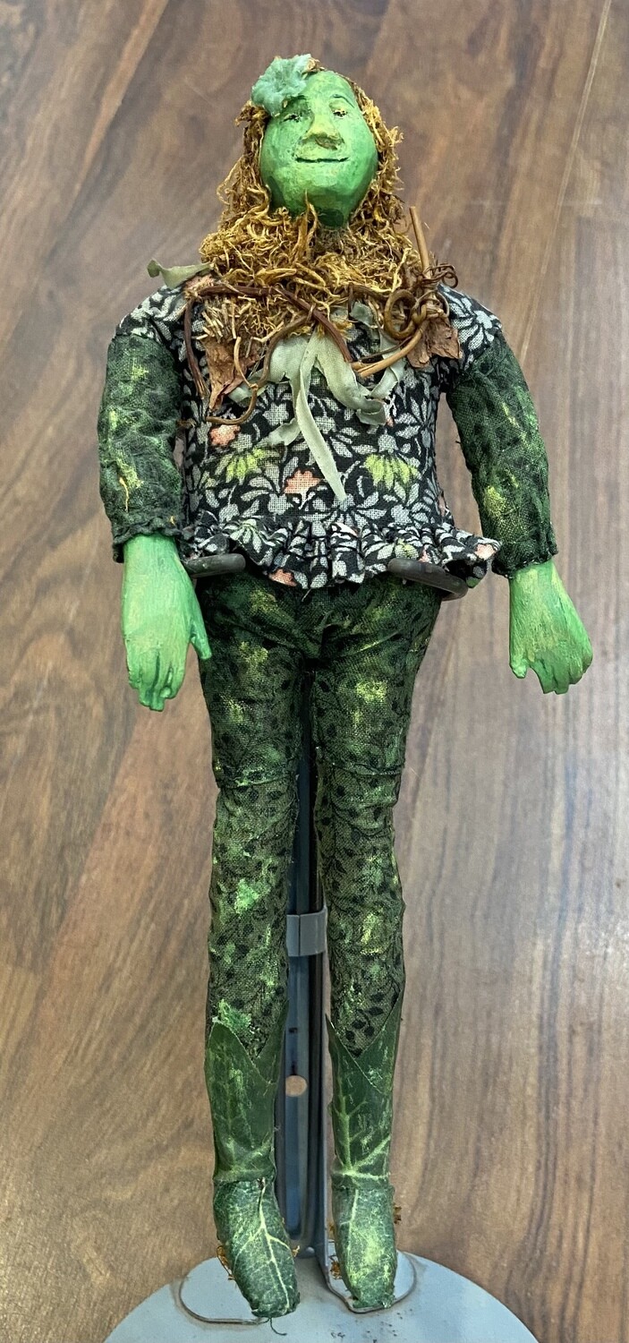 Vintage Green Forest Fairy Doll 9”