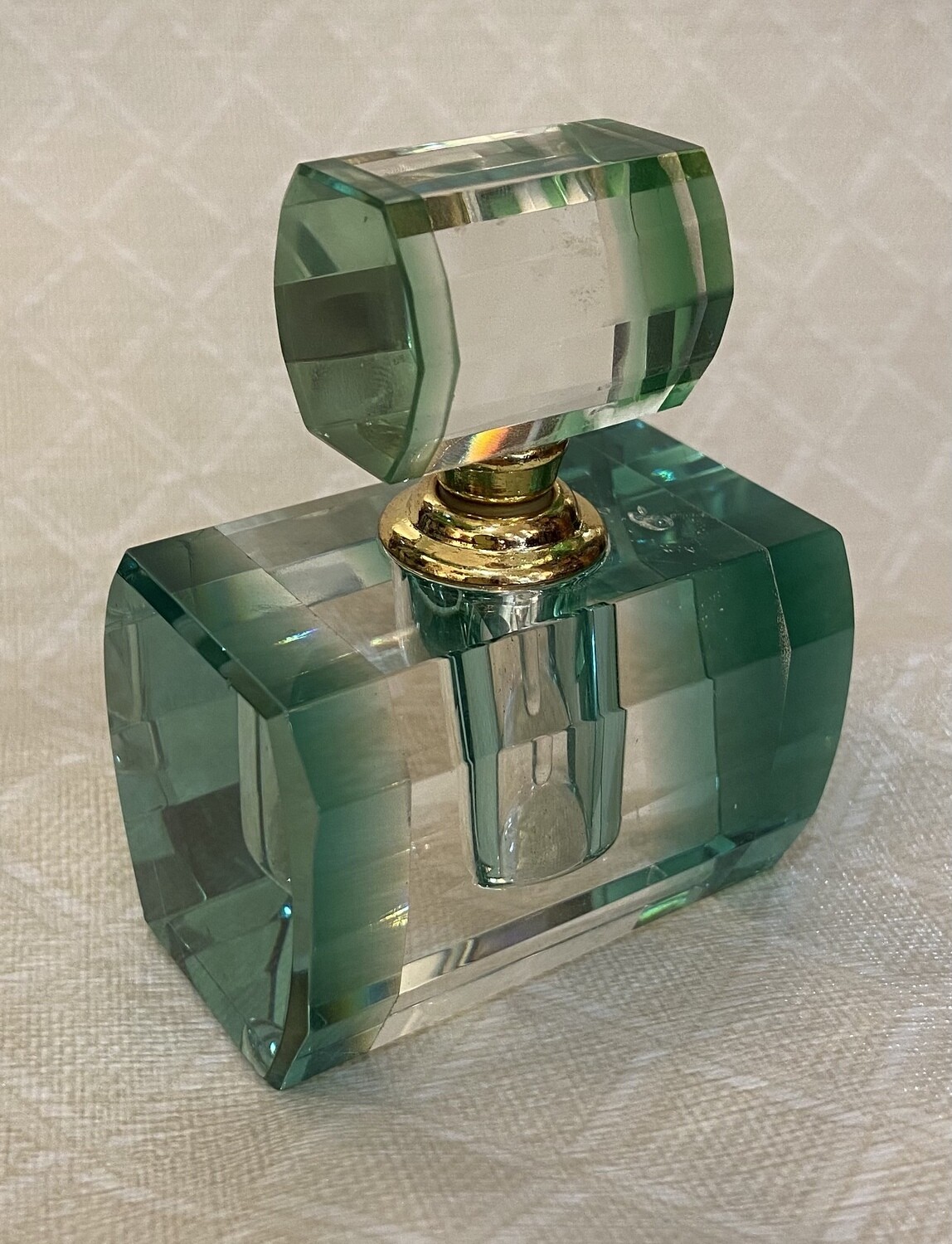 Geometric Green Glass Perfume Bottle3”
