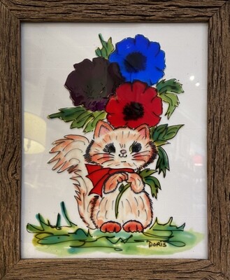 Cat With Flowers Wall Art 9x11
