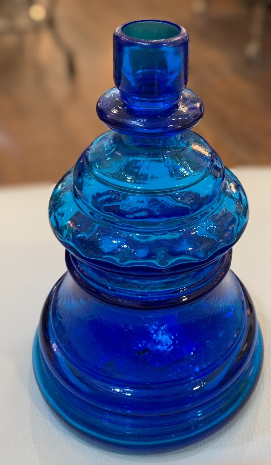 8” Blue Art Glass Ribbed Vase 