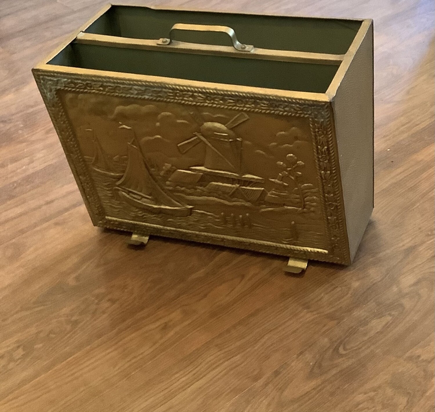 Vintage Brass Embossed Magazine Rack 